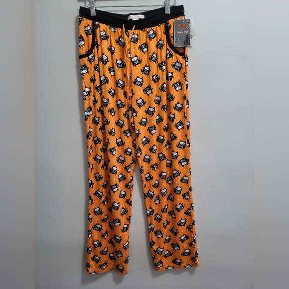 Pillow Talk NWT Halloween Cute Spooky Cat Skeleton Pajama Lounge Pants Medium - Picture 1 of 6